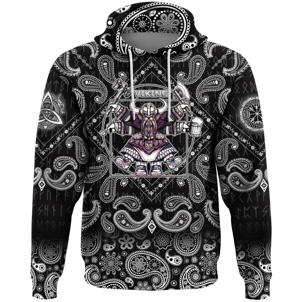 Vitruvian Viking with Bandana Paisley Style Viking Hoodie For Men Women