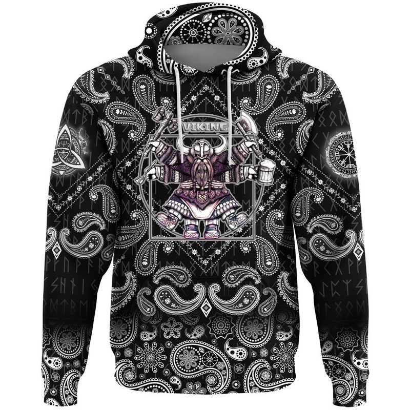 Vitruvian Viking with Bandana Paisley Style Viking Hoodie For Men Women
