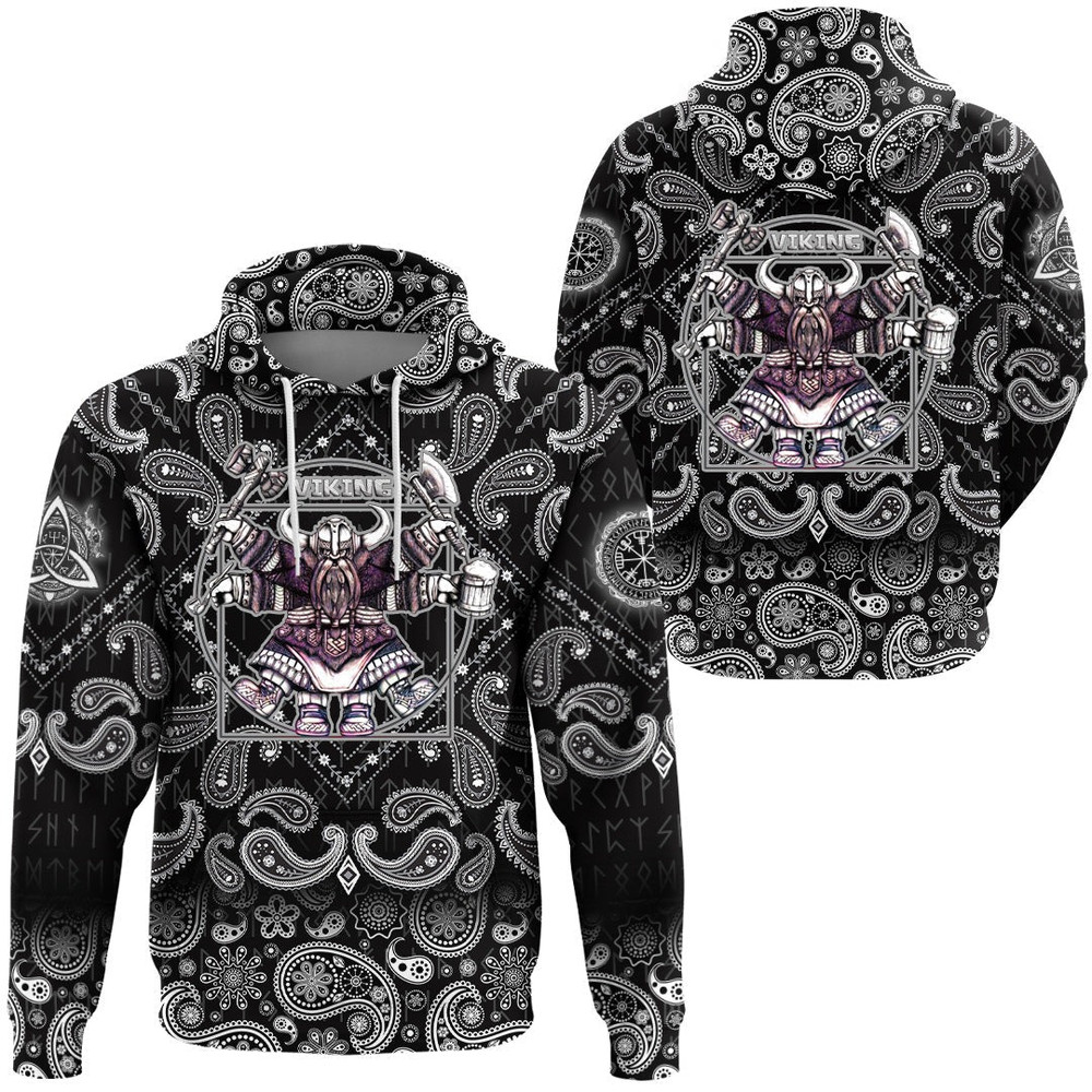 Vitruvian Viking with Bandana Paisley Style Viking Hoodie For Men Women