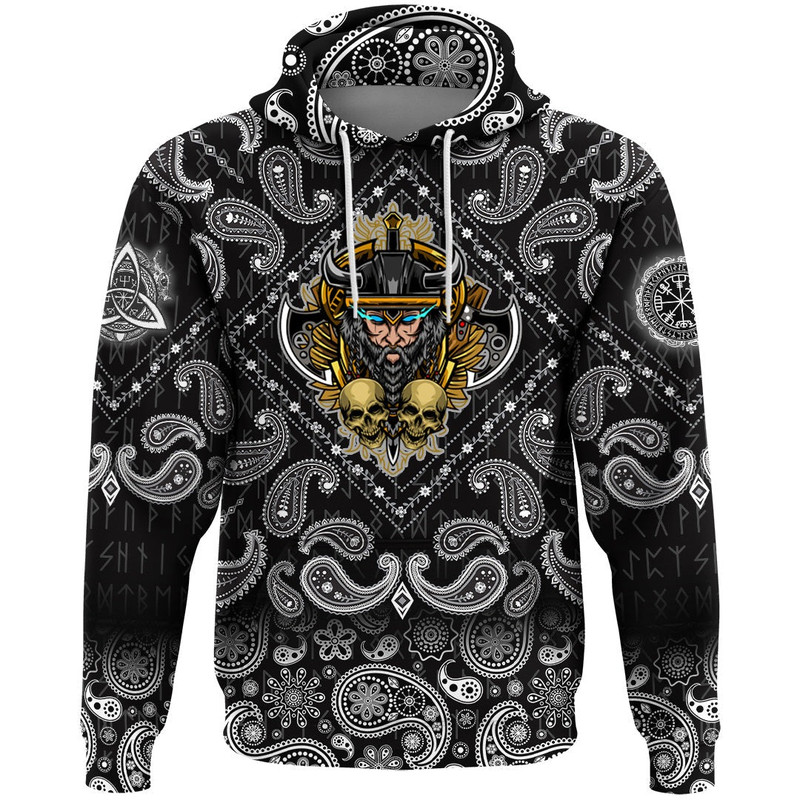 Warrior and Skull with Bandana Paisley Style Viking Hoodie For Men Women
