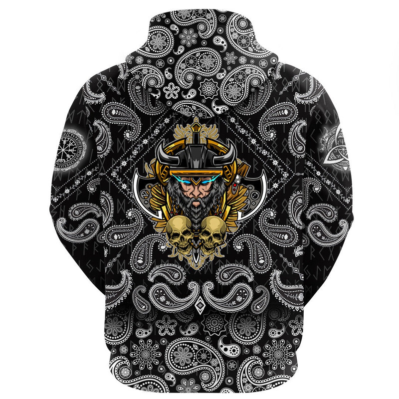 Warrior and Skull with Bandana Paisley Style Viking Hoodie For Men Women