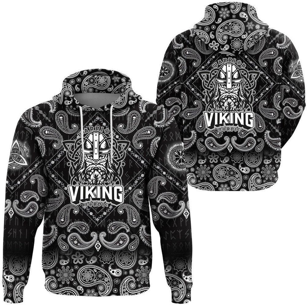 Warrior Nordic with Bandana Paisley Style Viking Hoodie For Men Women