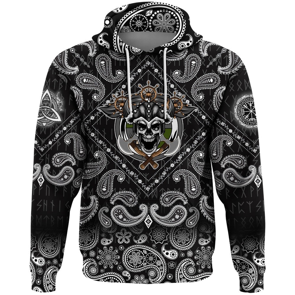 Warrior Skull Axes with Bandana Paisley Style Viking Hoodie For Men Women