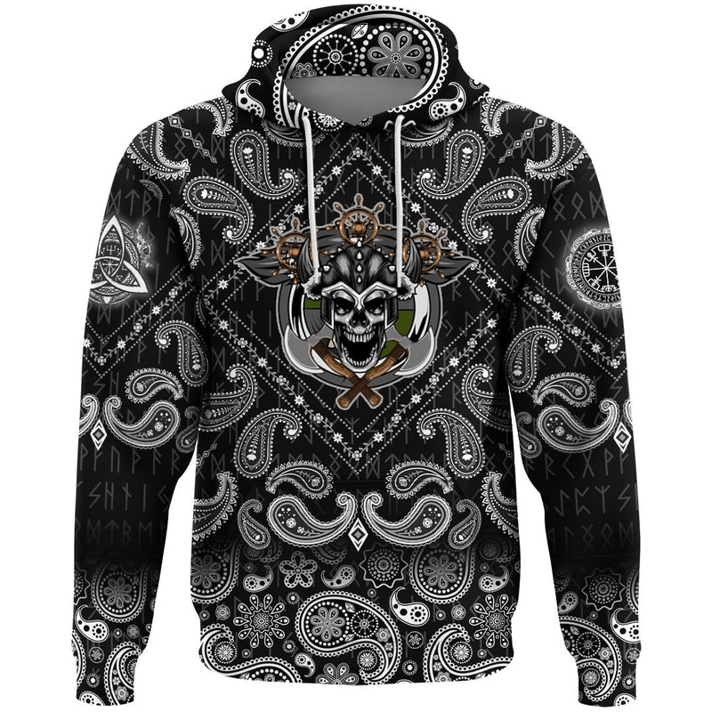 Warrior Skull Axes with Bandana Paisley Style Viking Hoodie For Men Women