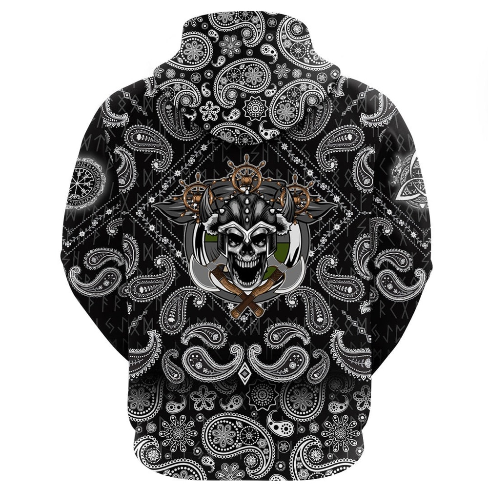Warrior Skull Axes with Bandana Paisley Style Viking Hoodie For Men Women