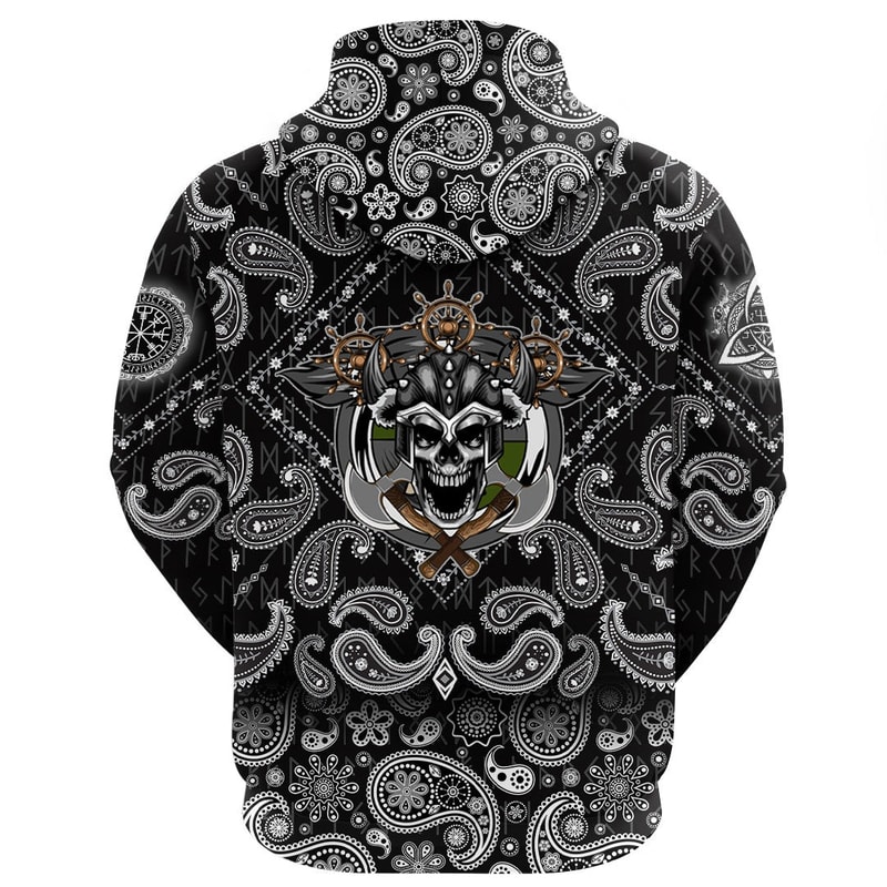 Warrior Skull Axes with Bandana Paisley Style Viking Hoodie For Men Women