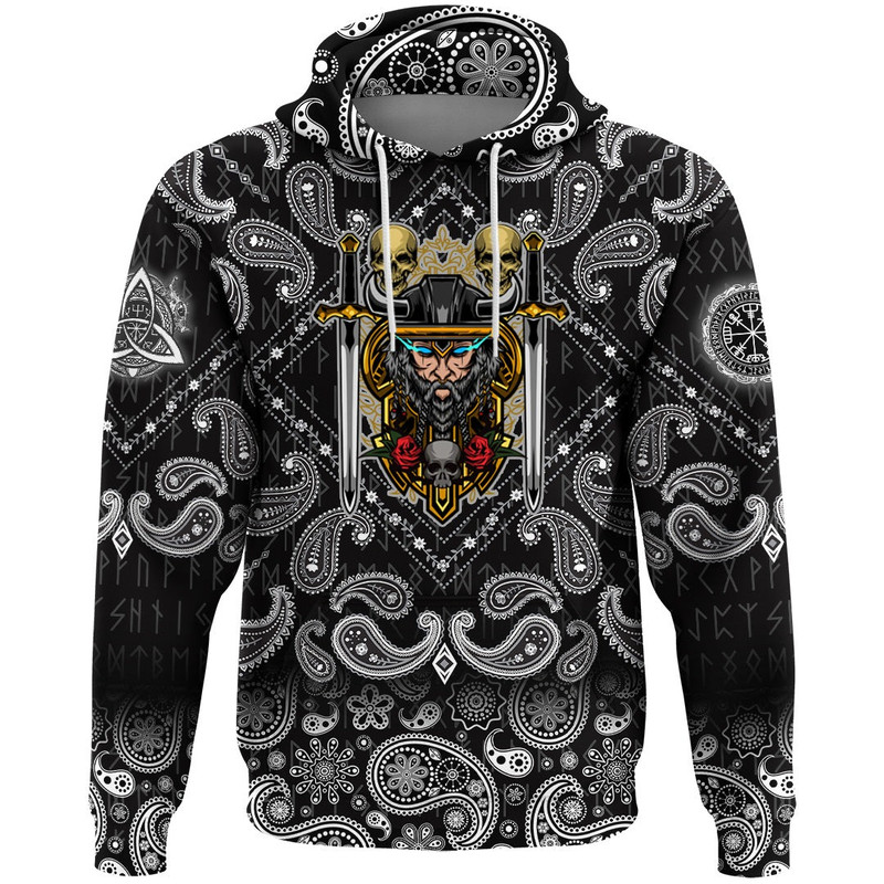 Warrior Sword with Bandana Paisley Style Viking Hoodie For Men Women