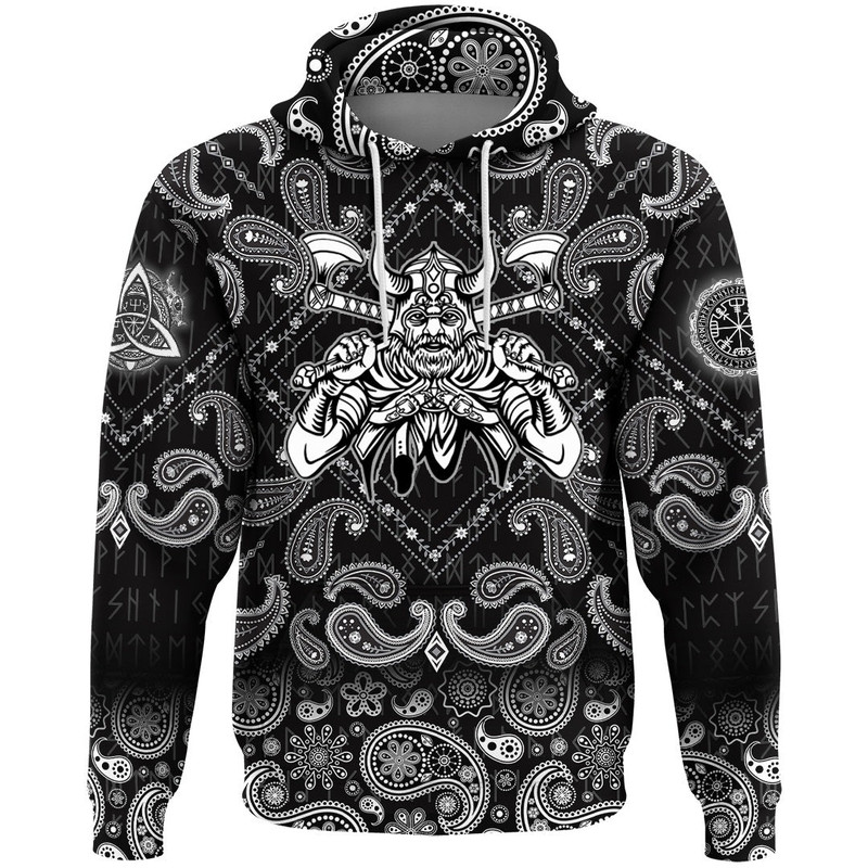 Warrior With Big Crossed Axes with Bandana Paisley Style Viking Hoodie For Men Women