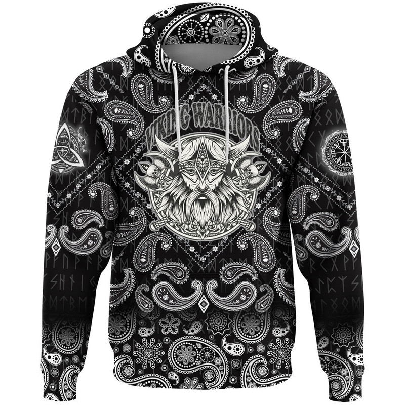 Warriors Head Monochrome Color with Bandana Paisley Style Viking Hoodie For Men Women