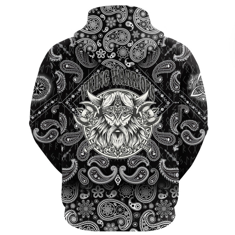 Warriors Head Monochrome Color with Bandana Paisley Style Viking Hoodie For Men Women
