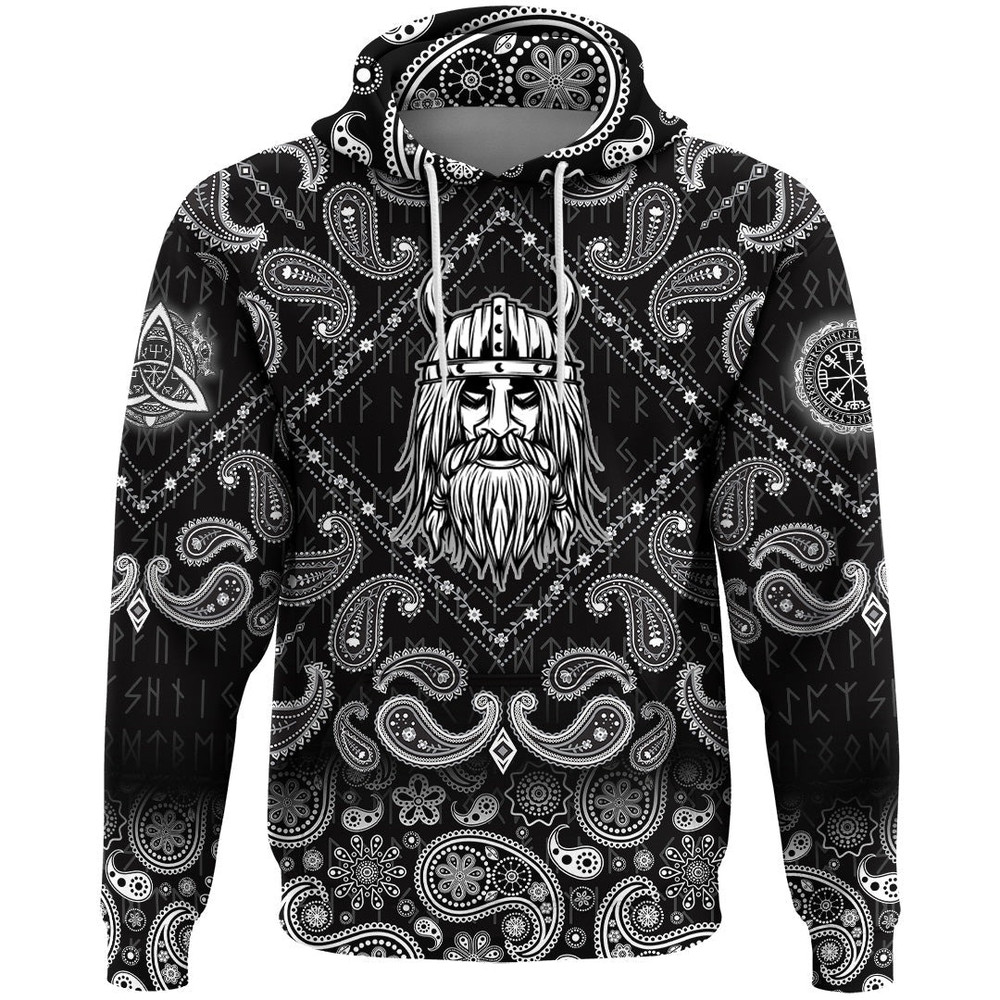 Warriors Set Black And White with Bandana Paisley Style Viking Hoodie For Men Women