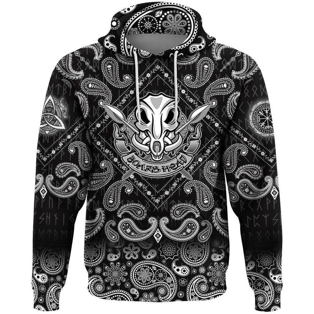 Wild Boar Skull With Spears And Banner with Bandana Paisley Style Viking Hoodie For Men Women