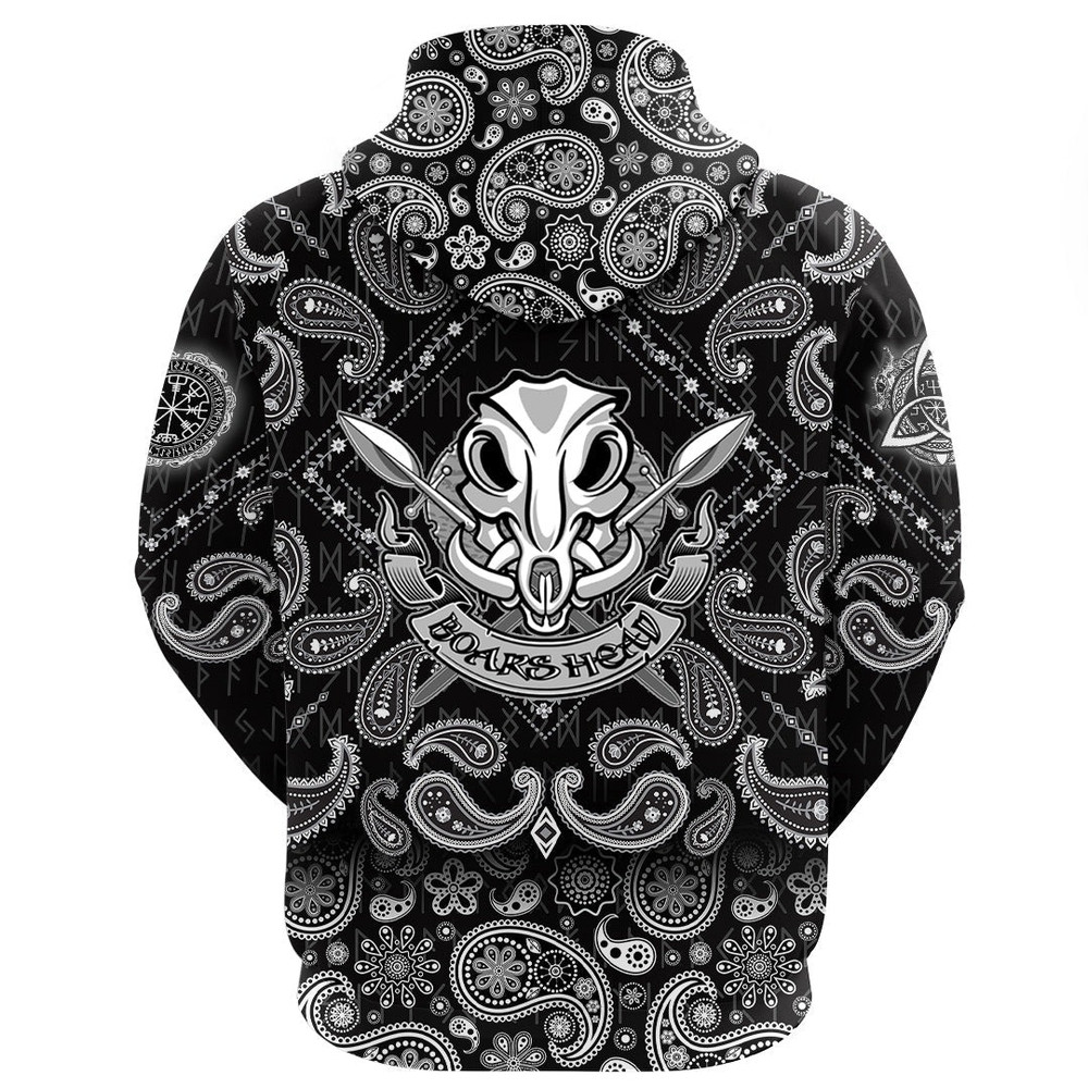 Wild Boar Skull With Spears And Banner with Bandana Paisley Style Viking Hoodie For Men Women