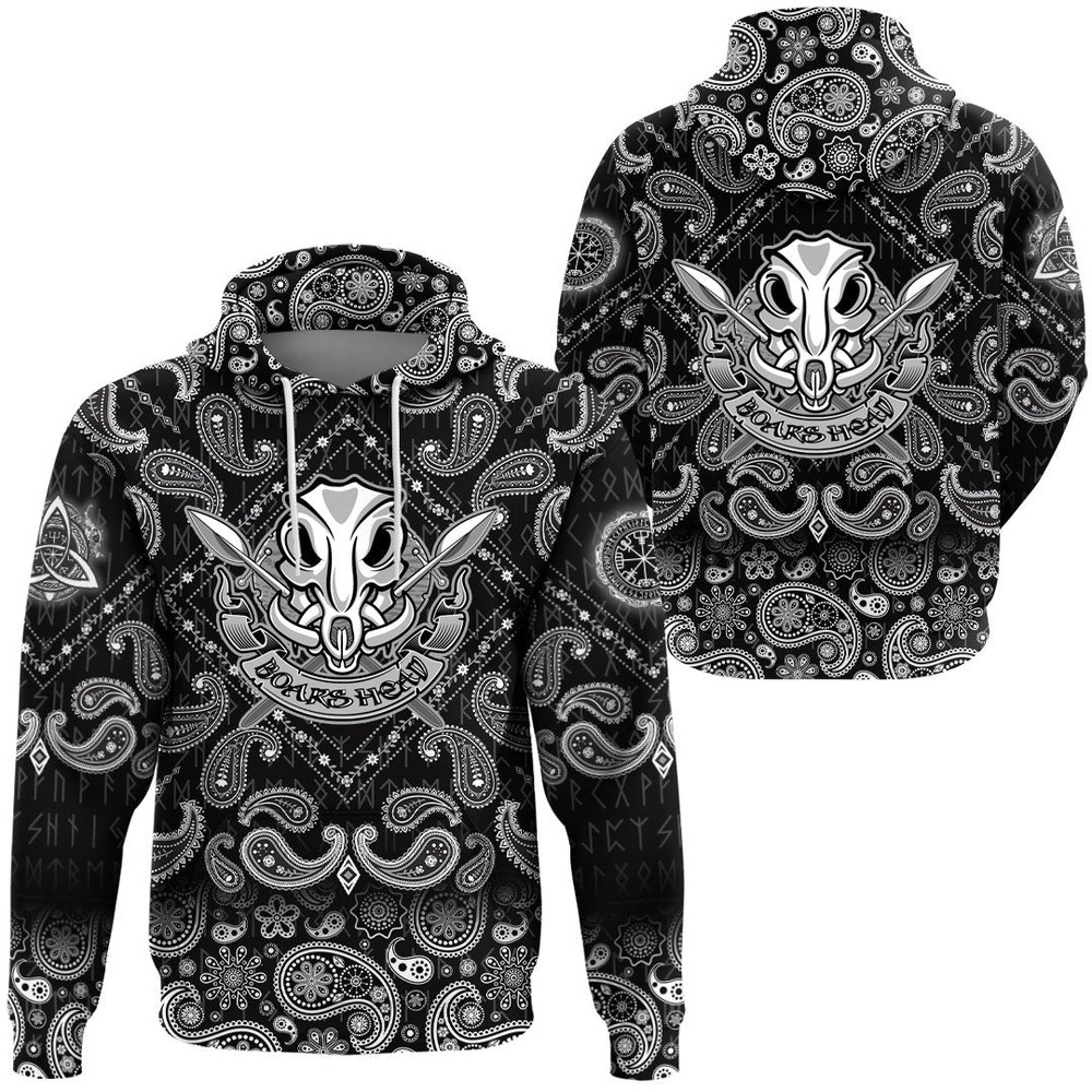 Wild Boar Skull With Spears And Banner with Bandana Paisley Style Viking Hoodie For Men Women