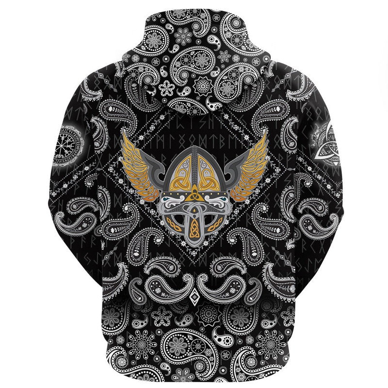 Winged Helmet With Scandinavian Pattern with Bandana Paisley Style Viking Hoodie For Men Women
