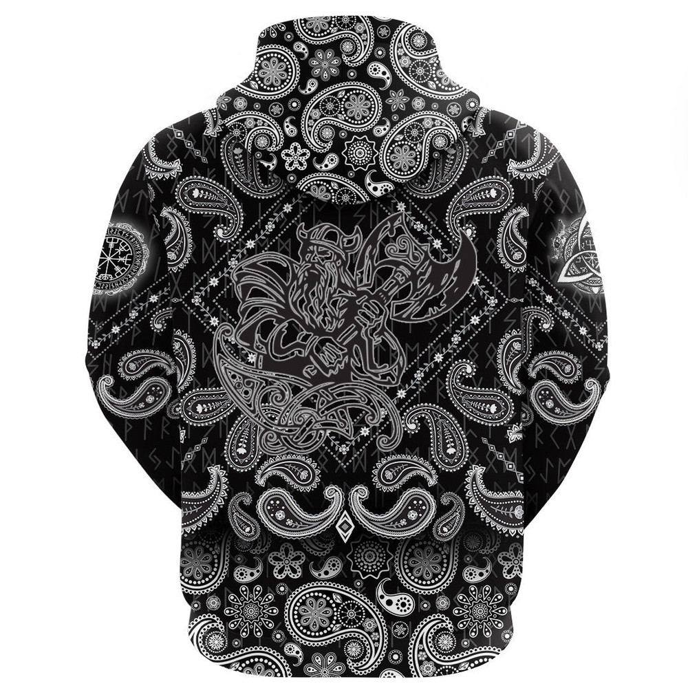 With An Axe With The Motives Of Scandinavian Culture with Bandana Paisley Style Viking Hoodie For M