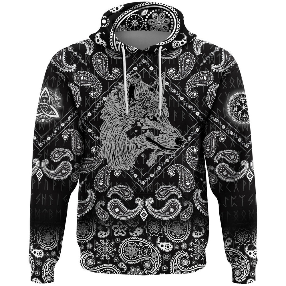 Wolf with Bandana Paisley Style Viking Hoodie For Men Women