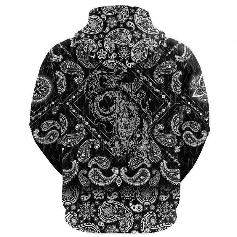 Wolf and Moon with Bandana Paisley Style Viking Hoodie For Men Women