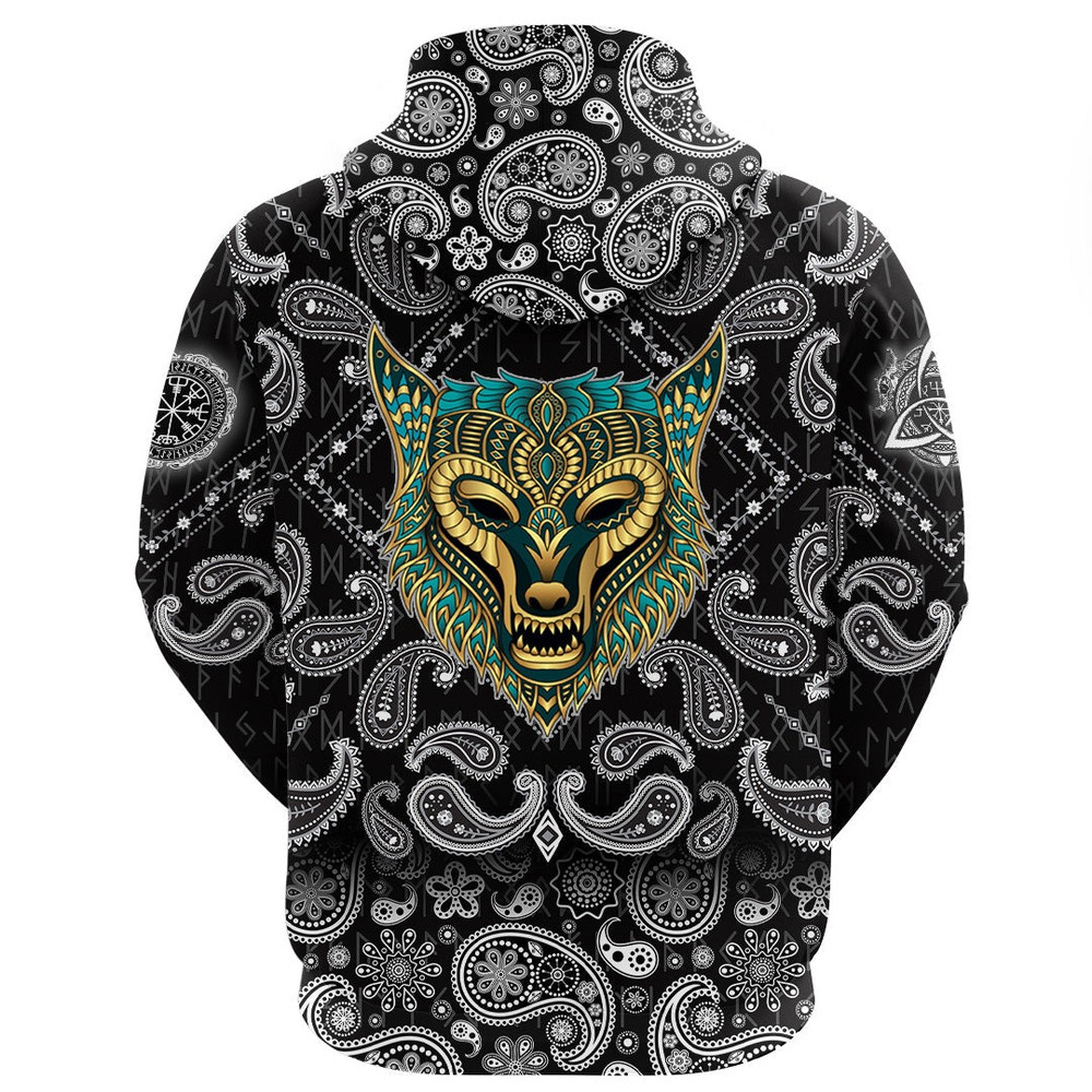 Wolf Ethnic Style with Bandana Paisley Style Viking Hoodie For Men Women