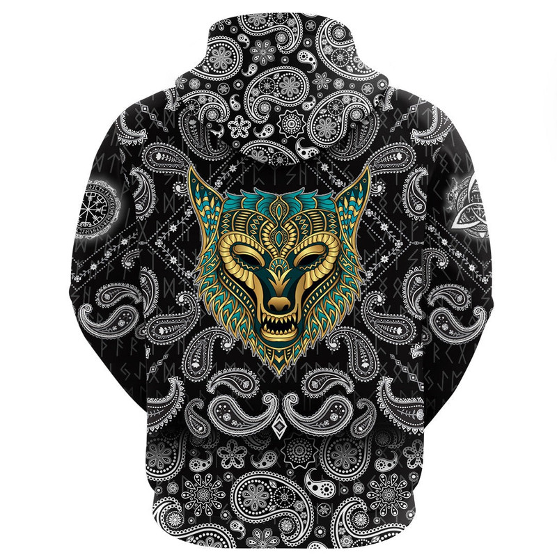Wolf Ethnic Style with Bandana Paisley Style Viking Hoodie For Men Women