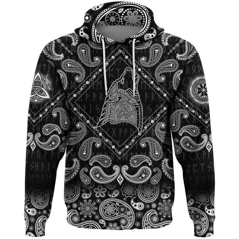 Wolf Head Howling with Bandana Paisley Style Viking Hoodie For Men Women