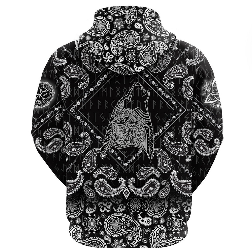 Wolf Head Howling with Bandana Paisley Style Viking Hoodie For Men Women
