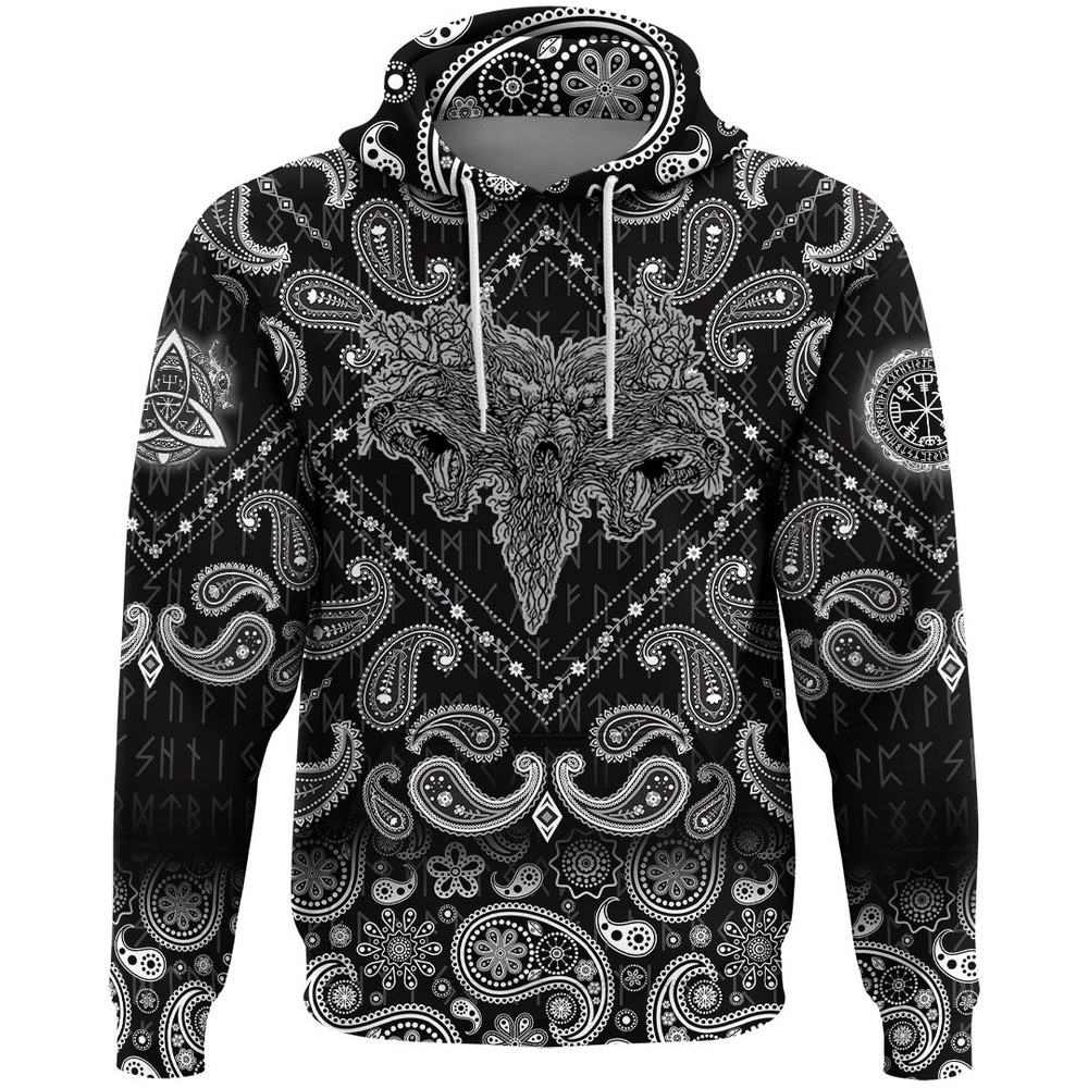 Wolfs with Bandana Paisley Style Viking Hoodie For Men Women