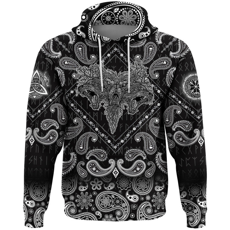 Wolfs with Bandana Paisley Style Viking Hoodie For Men Women