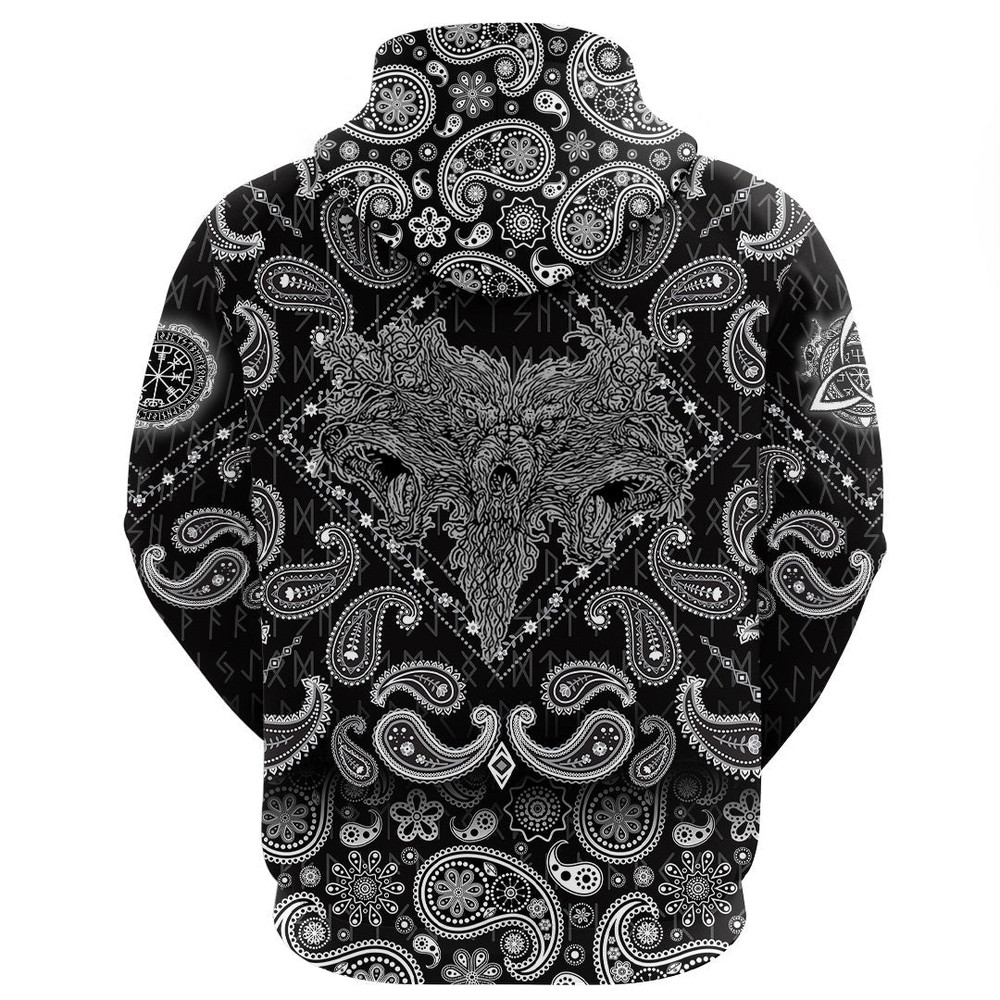 Wolfs with Bandana Paisley Style Viking Hoodie For Men Women
