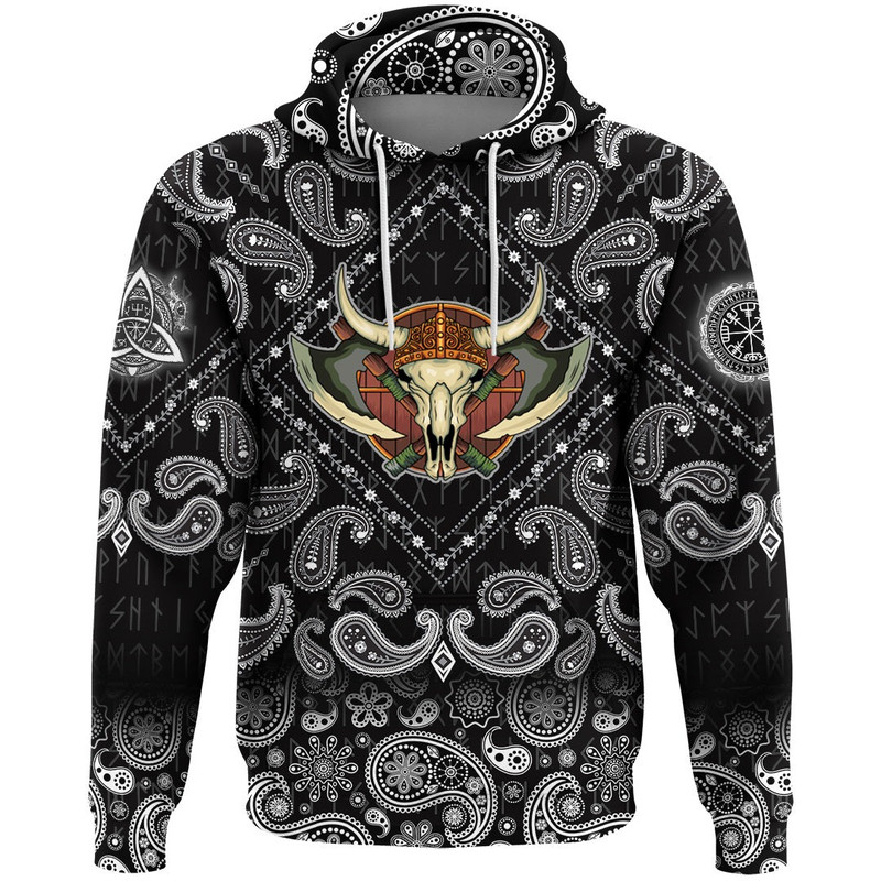 Yak Skull And Equipment with Bandana Paisley Style Viking Hoodie For Men Women