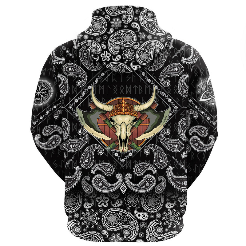 Yak Skull And Equipment with Bandana Paisley Style Viking Hoodie For Men Women