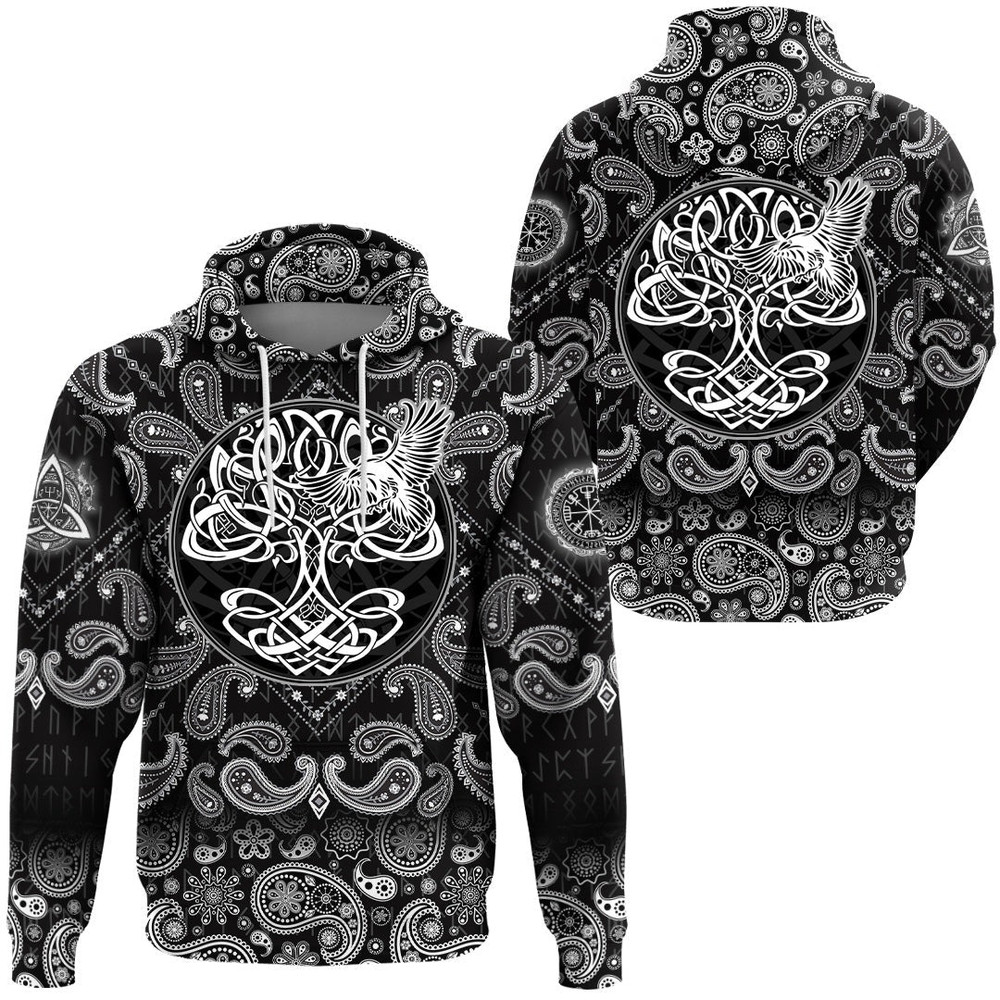 Yggdrasil Tree of Life with Bandana Paisley Style Viking Hoodie For Men Women