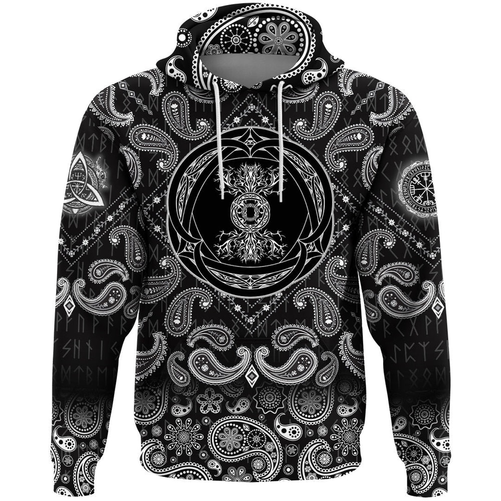 Yggdrasil Tree Of Life In Tribal Celtic with Bandana Paisley Style Viking Hoodie For Men Women