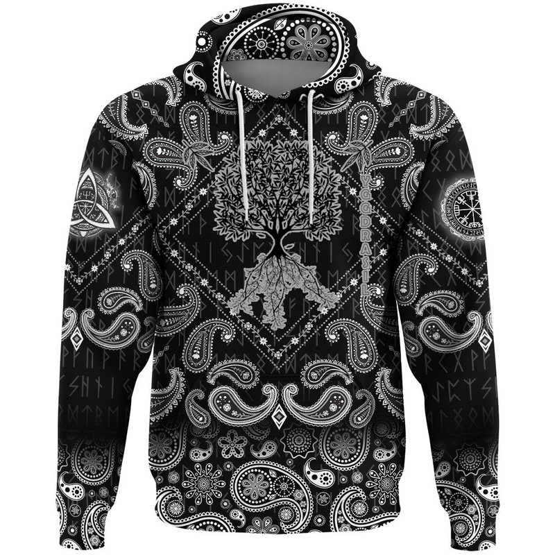 Yggdrasil World Tree with Bandana Paisley Style Viking Hoodie For Men Women