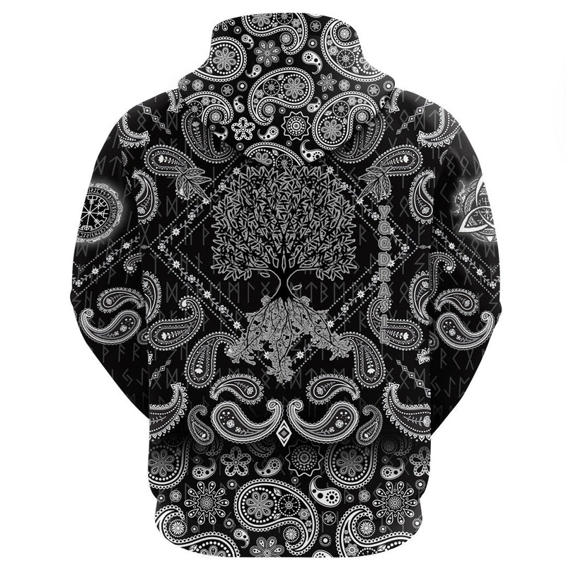 Yggdrasil World Tree with Bandana Paisley Style Viking Hoodie For Men Women