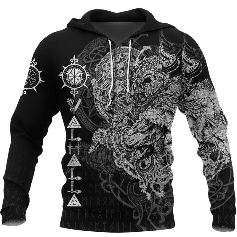 Viking Warrior Valhalla Hoodie Style Vegvisir Viking Hoodie For Men Women