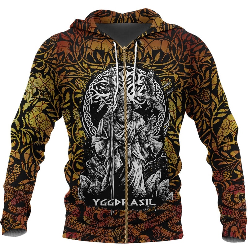 Magician Zip Hoodie Style Tree of Life Viking Hoodie For Men Women
