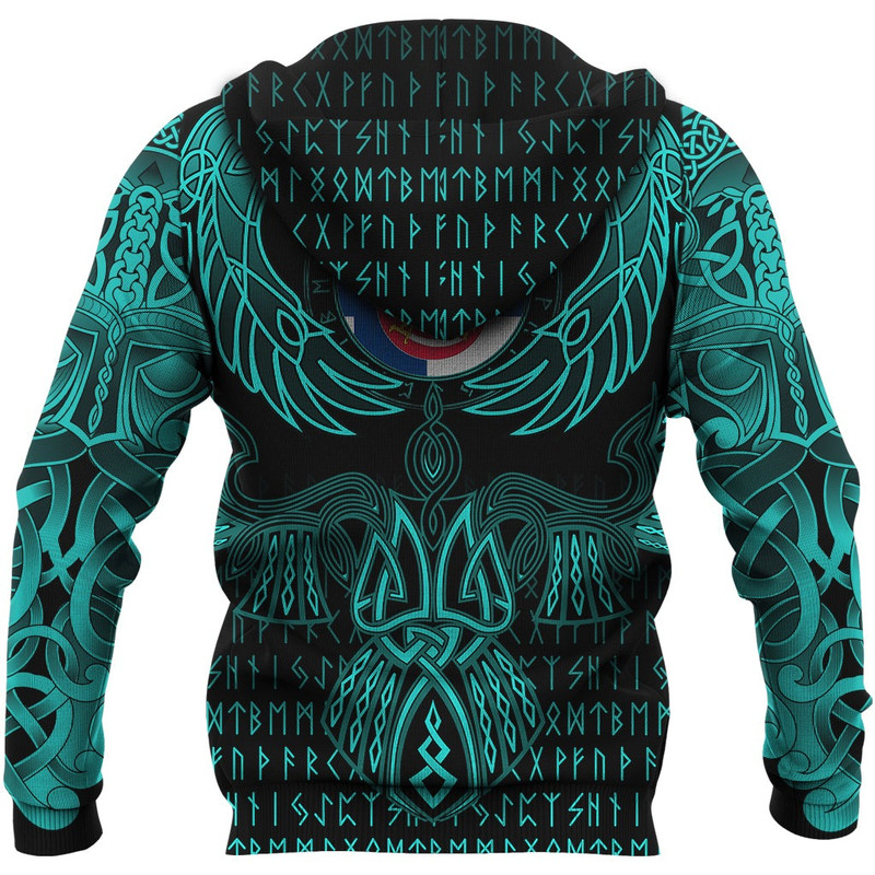 Finland Hoodie Valknut of Odin Cyan Viking Hoodie For Men Women