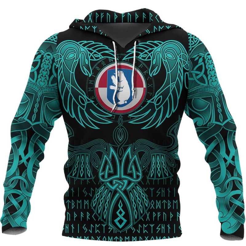 Greenland Hoodie Valknut of Odin Cyan Viking Hoodie For Men Women