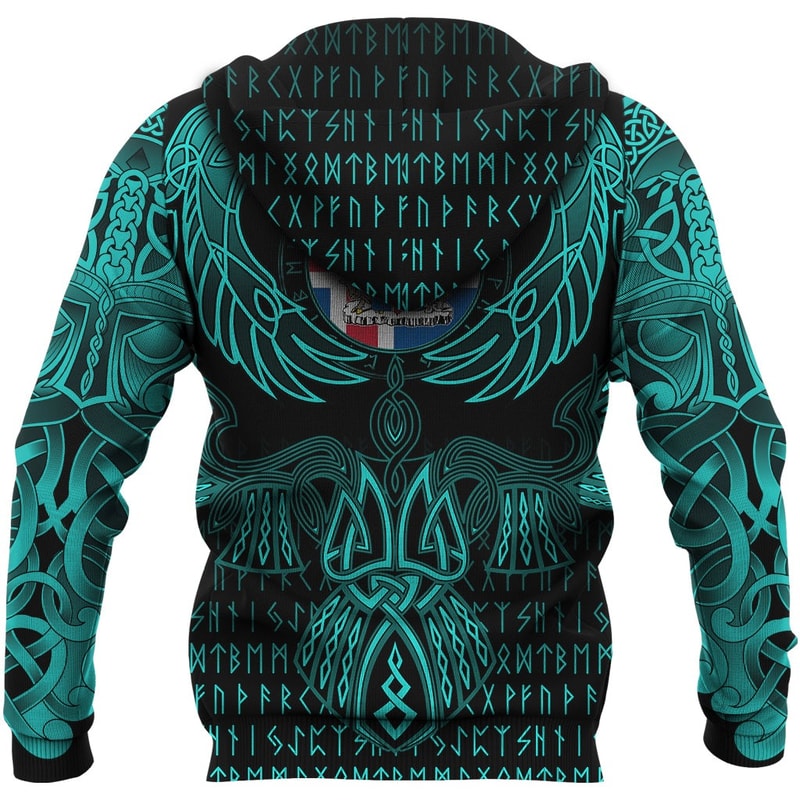 Iceland Hoodie Valknut of Odin Cyan Viking Hoodie For Men Women