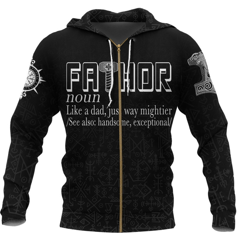Fathor with Mjolnir Zip Hoodie Viking Hoodie For Men Women