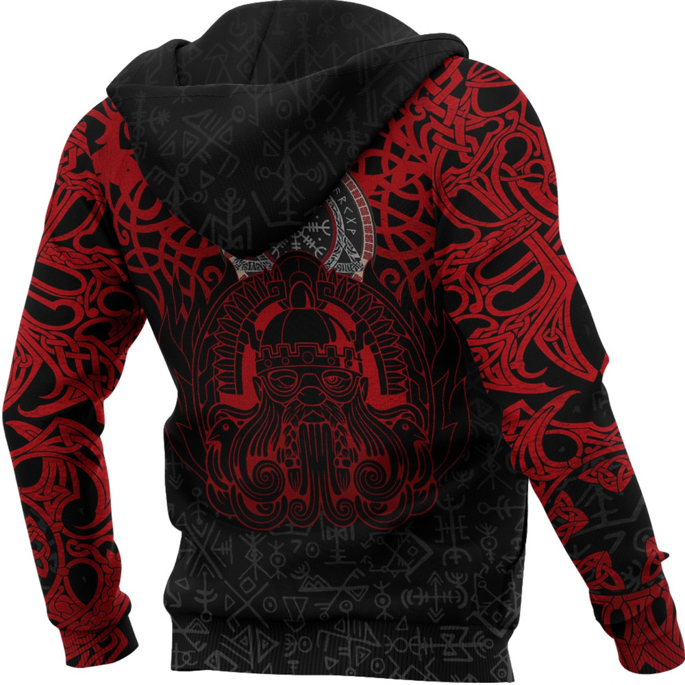 Viking Odin Helm Of Awe Red Zip Hoodie Viking Hoodie For Men Women