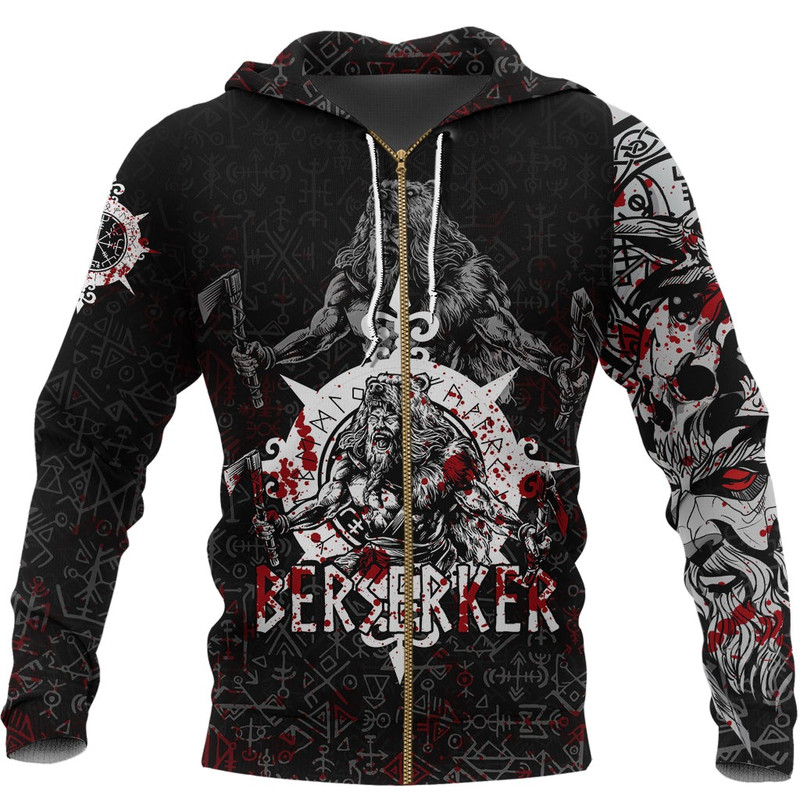 Berserker Blood and Vegvisir Zip Hoodie Viking Hoodie For Men Women