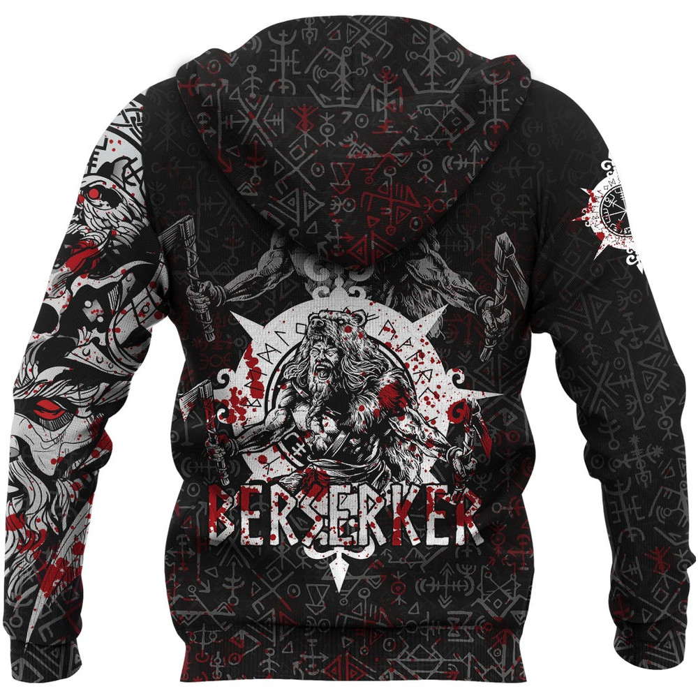 Berserker Blood and Vegvisir Zip Hoodie Viking Hoodie For Men Women