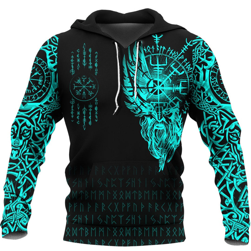 Viking Compass Vegvisir Tattoo Cyan Version Hoodie Viking Hoodie For Men Women