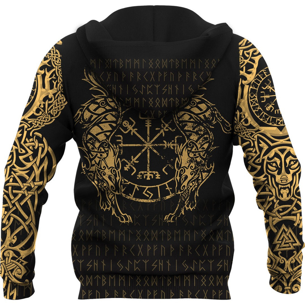 Viking Compass Vegvisir Tattoo Gold Version Hoodie Viking Hoodie For Men Women