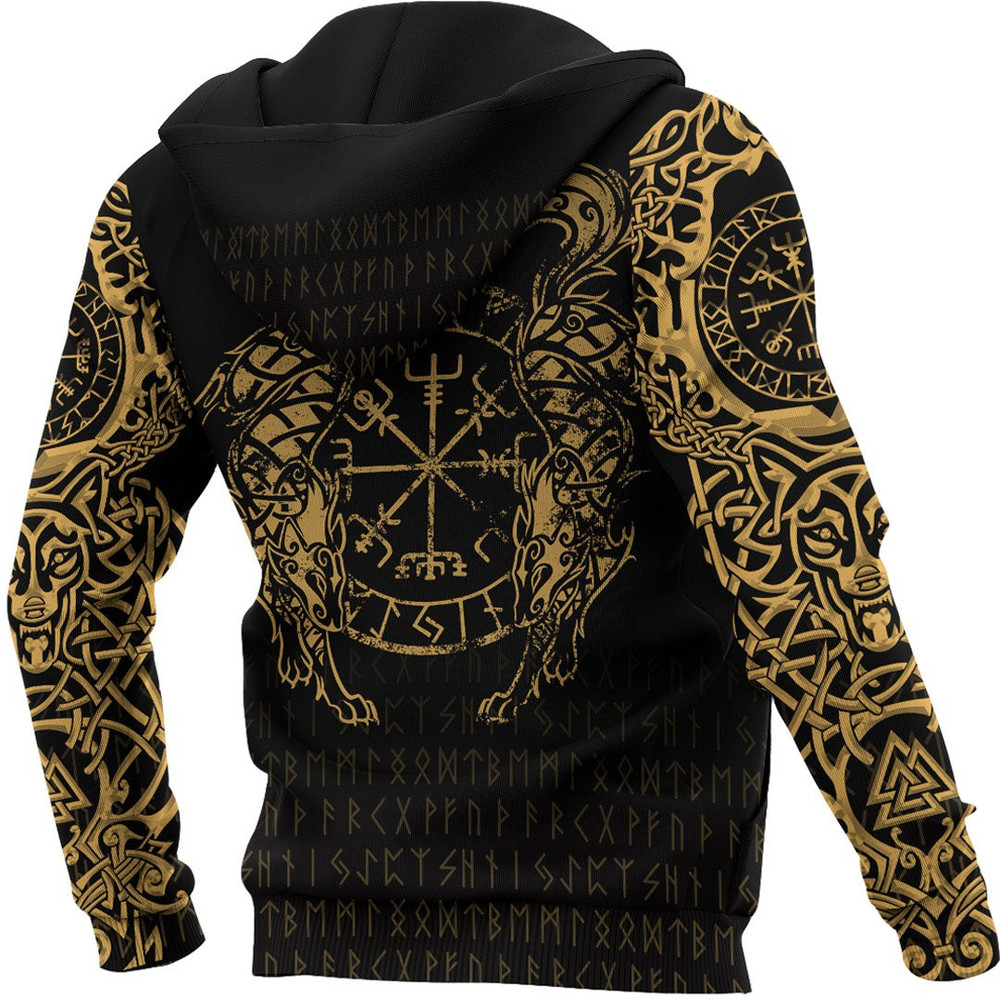Viking Compass Vegvisir Tattoo Gold Version Hoodie Viking Hoodie For Men Women