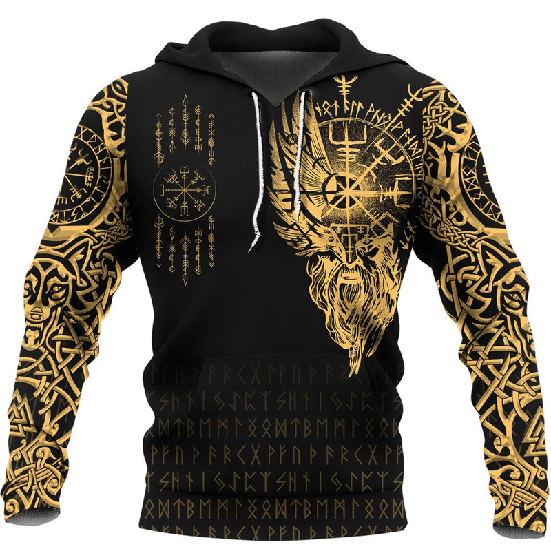 Viking Compass Vegvisir Tattoo Gold Version Hoodie Viking Hoodie For Men Women