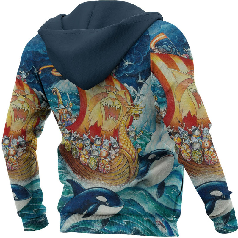 Vikings Cat Drakkar Warship Ship Hoodie Viking Hoodie For Men Women