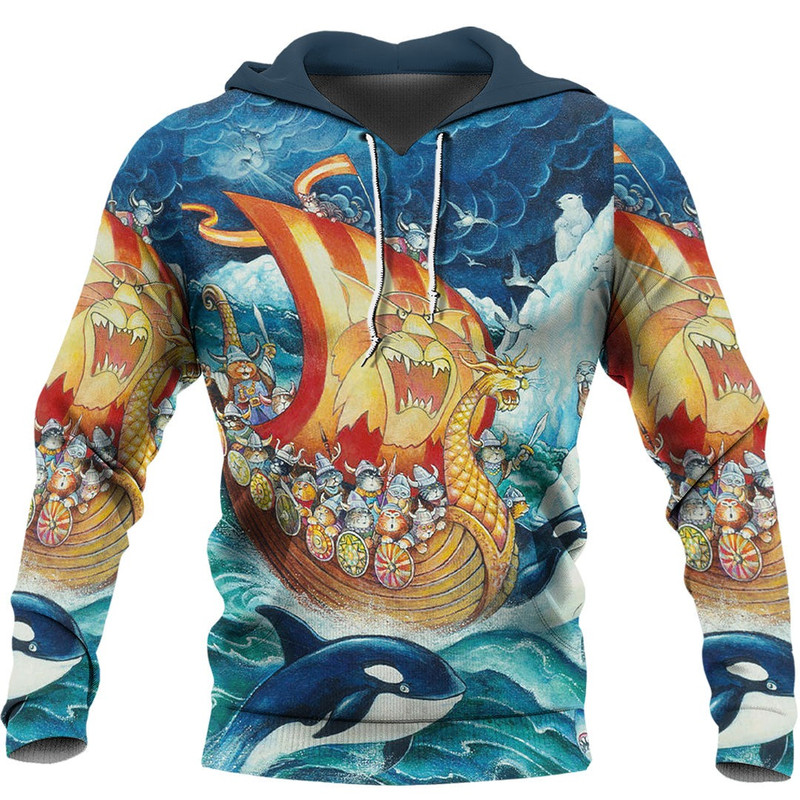 Vikings Cat Drakkar Warship Ship Hoodie Viking Hoodie For Men Women